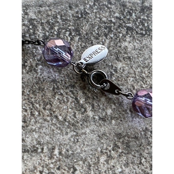 Express Necklace Purple Acrylic Beads Black Chain 15” - Picture 4 of 6